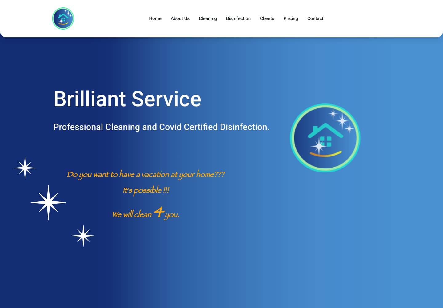 Brilliant Service public homepage with cleaning-service branding and navigation