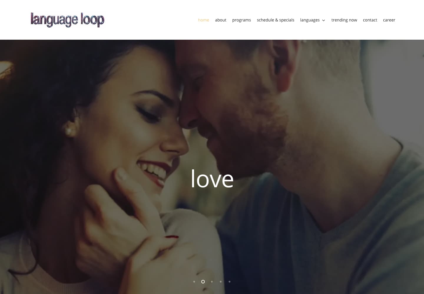 Language Loop New York homepage with school branding and a full-width hero